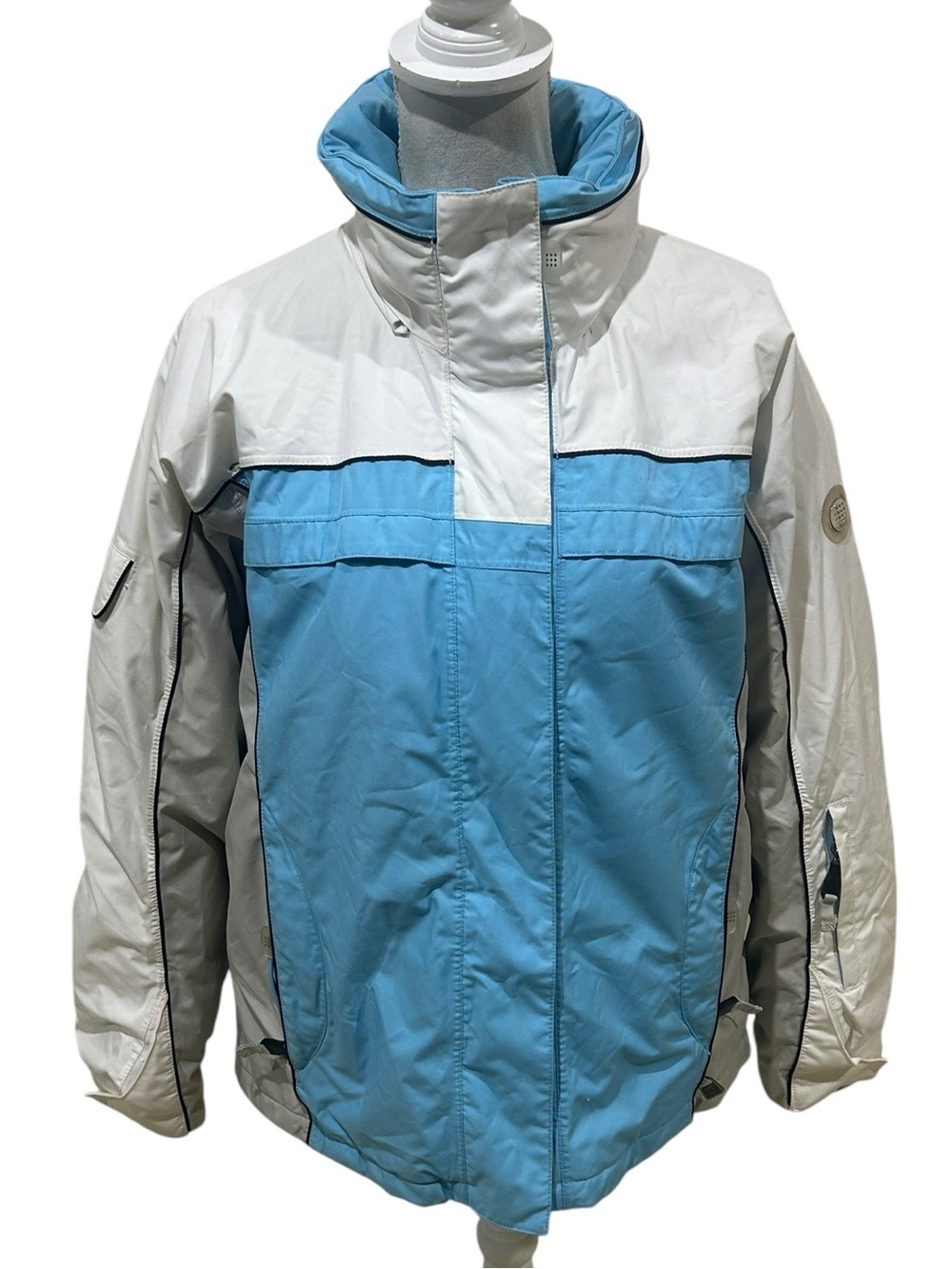 NILS snow & Ski zip Jacket Light Blue & White retractable hood size 12
